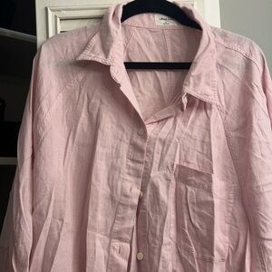 Aritzia Linen Light Pink Button-Up Shirt